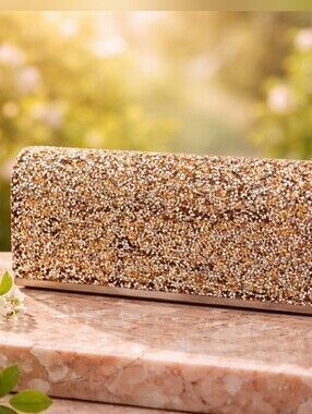 Le Chateau Rhinestone Evening Clutch Gold Champagne Crystal Formal Wedding Prom